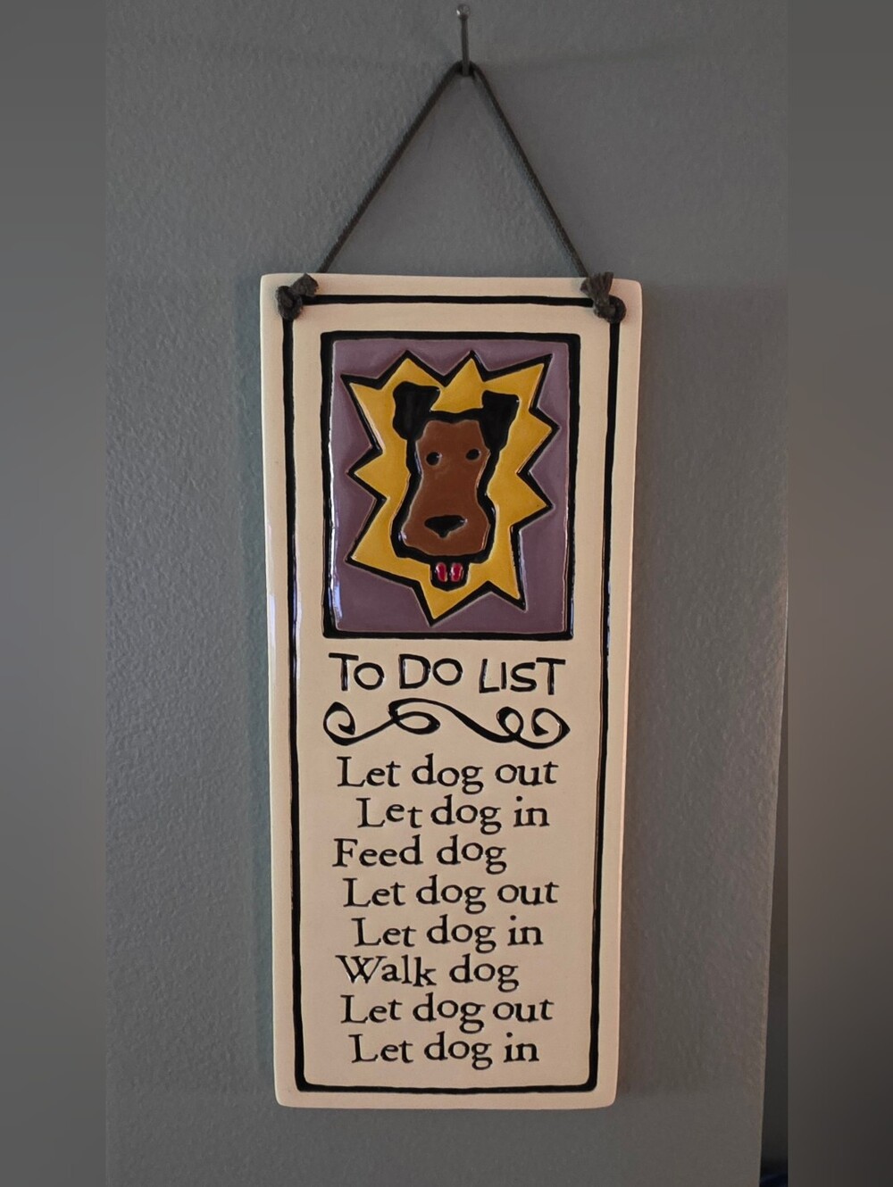 Macone Clay 8.5" Dog To Do List Wall Plaque Spooner Creek Figurine Sign